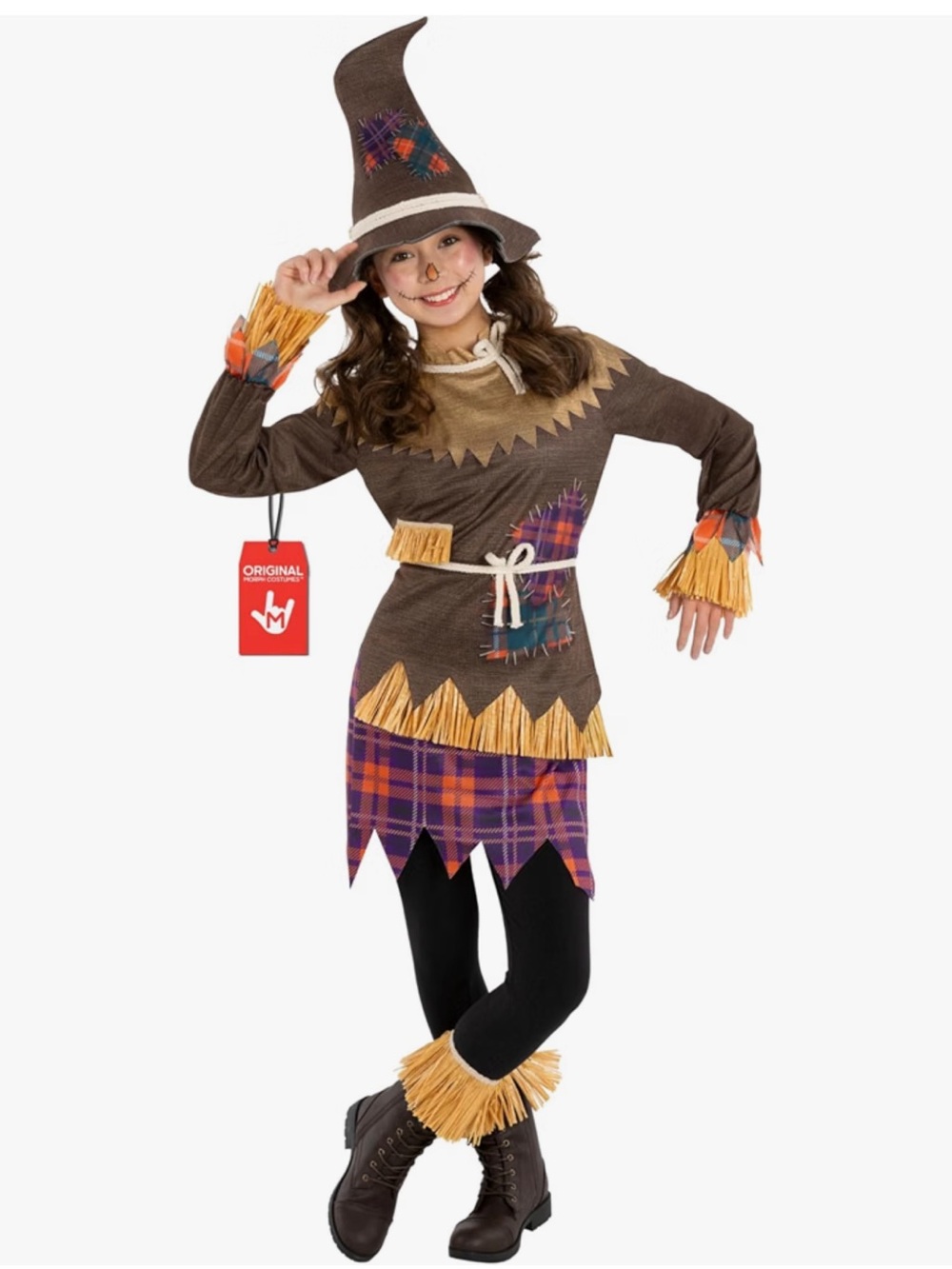 Morphe Brown Scarecrow Costume with Orange & Purple Plaid Accents